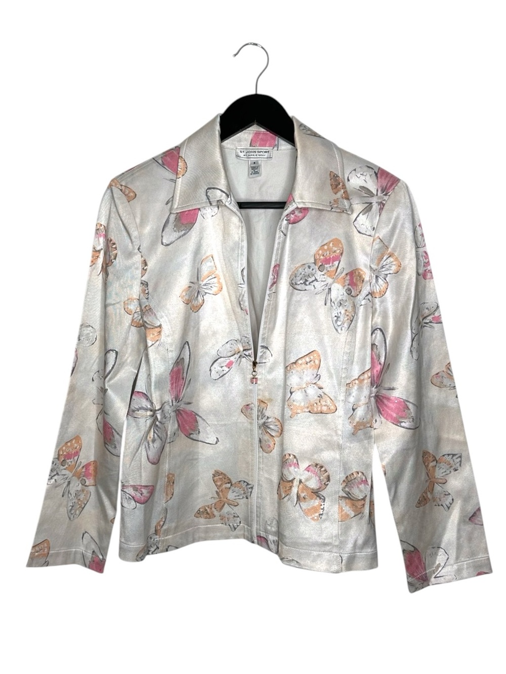St. John Sport Vintage Butterfly Print Zip Front Jacket Luxury Designer Small